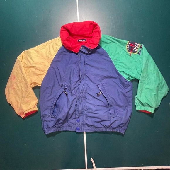Vtg 90s Nautica bomber jacket J-Class Windbreaker hooded reversible sailing XL - Picture 1 of 8